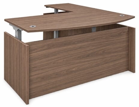 Urban Walnut Fully Height Adjustable Bow Front L-Shaped Desk - 71