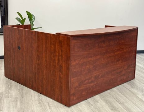 L-Shaped Cherry Laminate Reception Desk w/Drawers