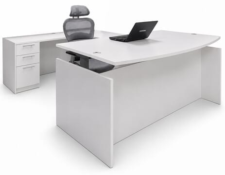 White Adjustable Height Bow Front U-Shaped Desk