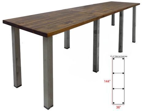 12' x 3' Standing Height Solid Wood Conference Table w/ Industrial Steel Legs