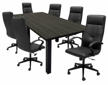 8' Charcoal Rectangular Table w/6 Black Chairs - Conference Set