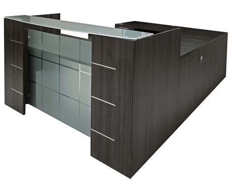 U Shaped Glass Front Reception Desk W Hutch, Modern Office Furniture Receptionist Desktop