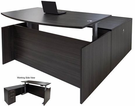 Charcoal Adjustable Height Bow Front L-Shaped Desk