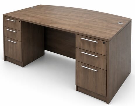 Modern Walnut Bow Front Conference Desk w/6 Drawers