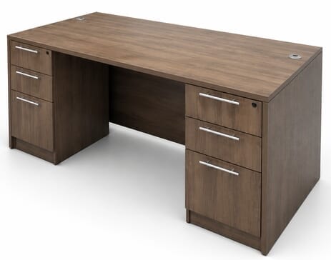 Modern Walnut Rectangular Executive Desk w/6 Drawers