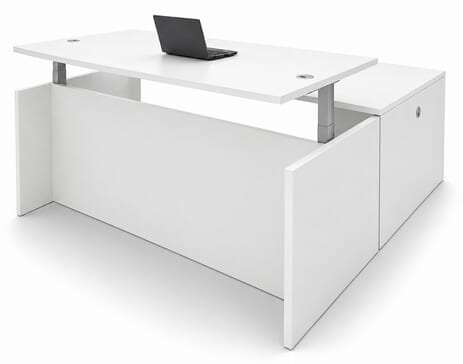 White Adjustable Height Rectangular Front L-Shaped Desk