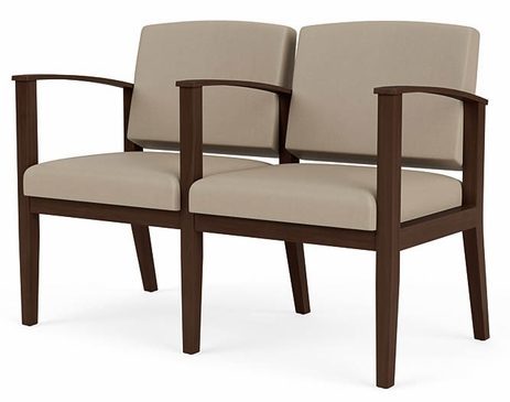 Amherst Wood Frame 2 Seats w/ Center Arm  in Upgrade Fabric or Healthcare Vinyl