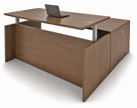 Modern Walnut Adjustable Height Rectangular Front L-Shaped Desk