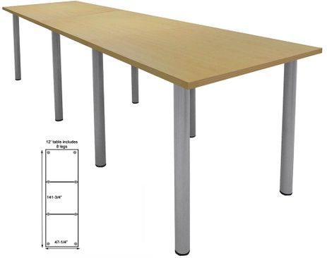 12' x 4' Standing Height Conference Table w/Round Post Legs