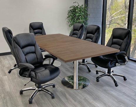 8' x 4' Modern Walnut Chrome Disc Base Table w/ 6 Chairs - Conference Set