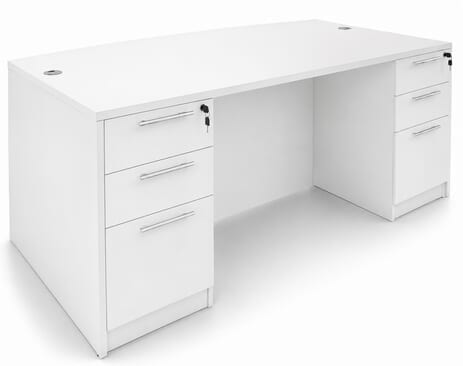 White Bow Front Conference Desk w/6 Drawers 