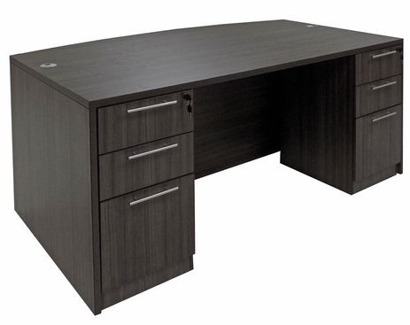 Charcoal Bow Front Conference Desk w/6 Drawers