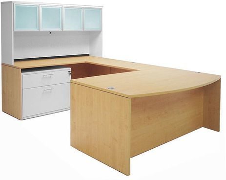 Structures Series  Maple Bow Front Conference U-Desk w/Glass Door Hutch