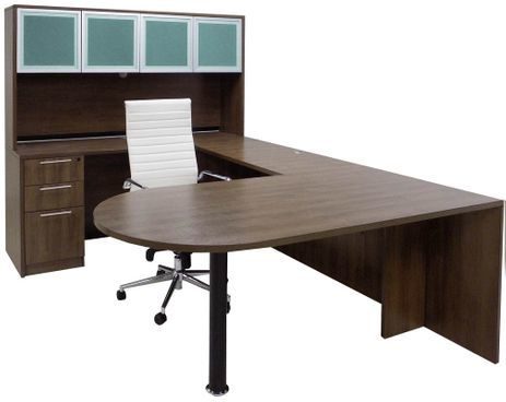 Modern Walnut Peninsula U-Desk w/Hutch