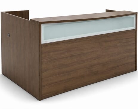 Rectangular Modern Walnut L-Shaped Reception Desk w/Frosted Glass Panel