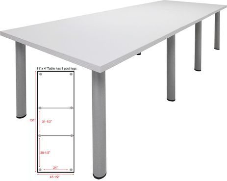 11' x 4' Post Leg Conference Table