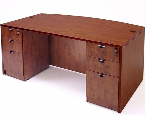 Cherry Laminate Bow Front Desk w/Six Drawers