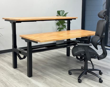 Solid Wood 2 Person Electric Lift Benching Desk - 66