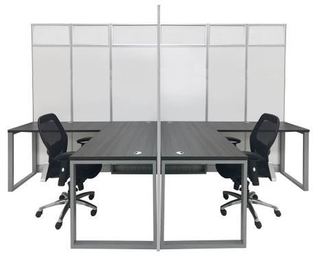 TrendSpaces 7' High Washable White Laminate Cubicles w/Glass Series - 2-Person L-Shaped Cubicle