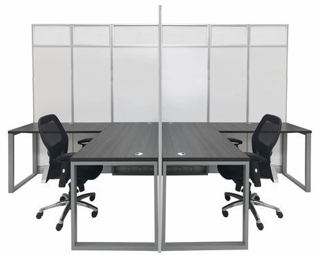TrendSpaces 7' High Washable White Laminate Cubicles w/Glass Series - 2-Person L-Shaped Cubicle