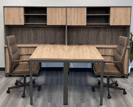 Contrasts Rustic 2-Person Workstation with Hutches - 10' x 5'