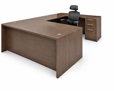 Modern Walnut Laminate Straight Front U-Workstation