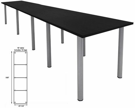 16' x 4' Standing Height Conference Table w/Round Post Legs