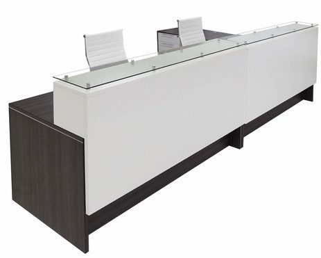 Emerge Glass Top L-Shaped 2-Person Reception Desk w/Drawers & LED Lights - 132