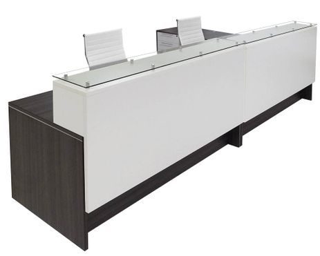 Emerge Glass Top L-Shaped 2-Person Reception Desk w/Drawers & LED Lights - 132