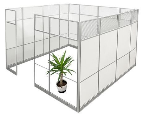 10' x 10' x 7'H White Laminate Modular Office with Clear Glass Front - Starter Cubicle
