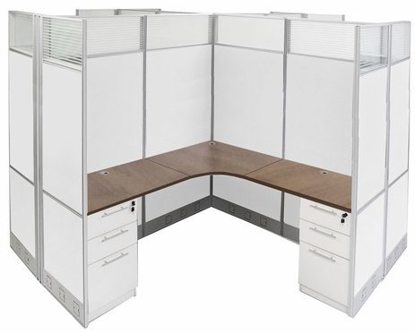 12'W x 12'D x 7'H White Laminate Washable Complete 4-Person Cluster Office Cubicle - Starter Unit