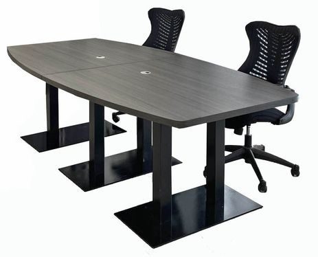 8' x 4' Boat Shape Conference Table with Black Steel Bases - Other Sizes Available