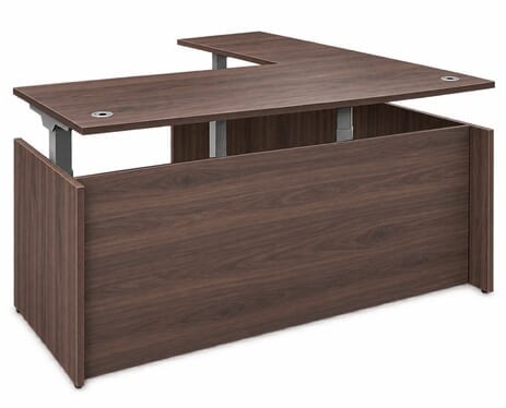 Columbia Walnut Fully Height Adjustable Executive L-Shaped Desk w/6 Drawers - 71
