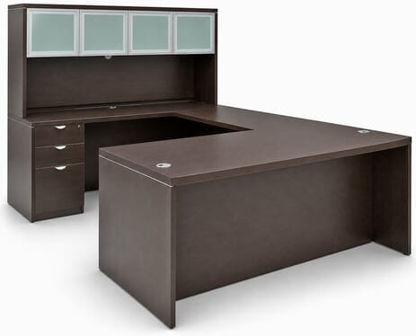 Mocha Laminate Straight Front U-Workstation w/Hutch