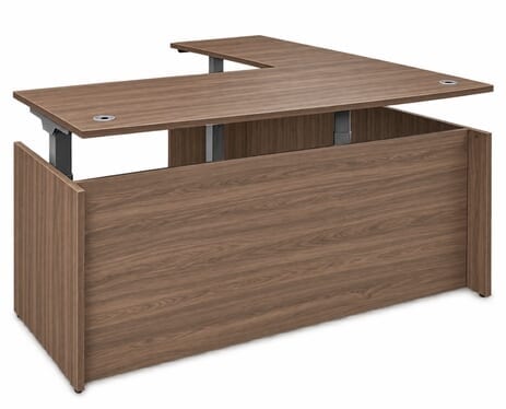 Urban Walnut Fully Height Adjustable Executive L-Shaped Desk w/6 Drawers - 71