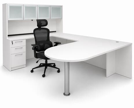 White Peninsula U-Shaped Workstation w/Hutch