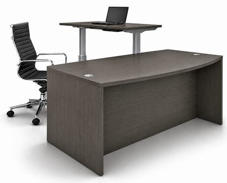 Bow Front L-Desk w/Electric Lift Height Adjustable Return