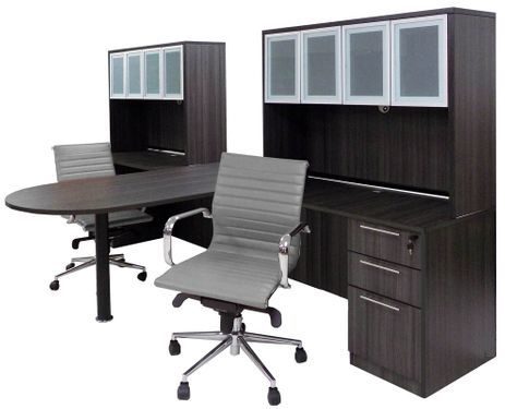 Charcoal 2-Person Shared Workstation w/Hutches