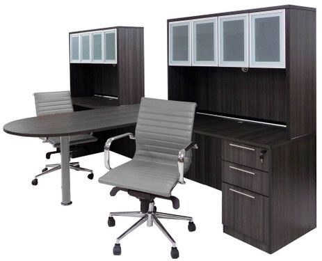 Charcoal 2-Person Shared Workstation w/Hutches