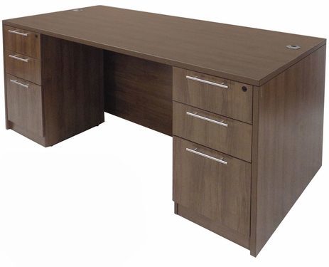 Modern Walnut Rectangular Executive Desk w/6 Drawers