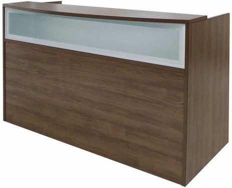 Rectangular Modern Walnut Reception Desk w/Frosted Glass Panel