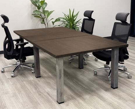 8 x 4 Rectangular Meeting Room Table w/ Solid Wood Tops & Raw Steel Legs