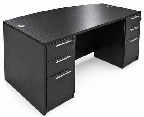 Black Bow Front Conference Desk w/6 Drawers