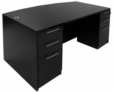 Black Bow Front Conference Desk w/6 Drawers