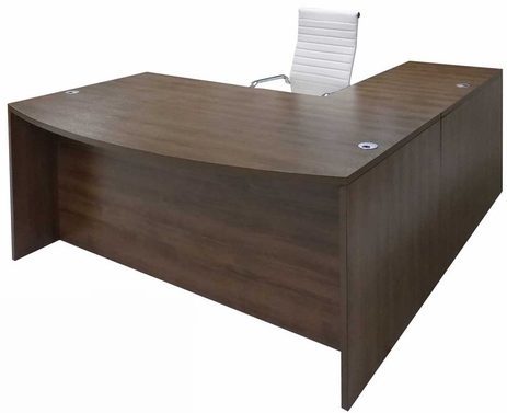 Modern Walnut L-Shaped Bow Front Conference Desk w/6 Drawers