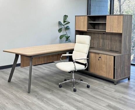 8'W Contrasts Rustic Executive L-Desk with Storage and Hutch