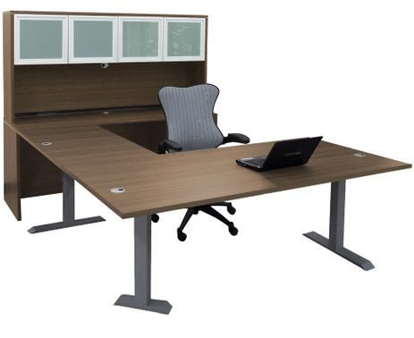Straight Front U-Desk with Hutch and Height Adjustable L-Surface