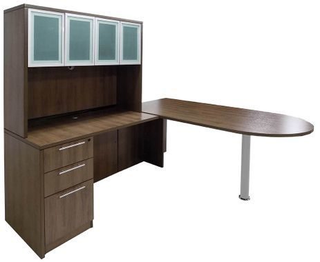 Modern Walnut Peninsula L-Shaped Desk w/Hutch