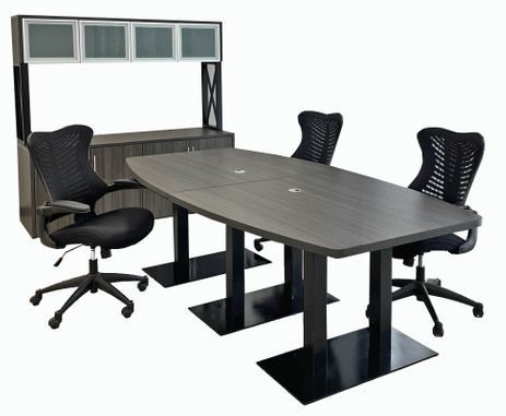 8' x 4' Boat Shape Conference Table with Black Metal Bases - Other Sizes Available