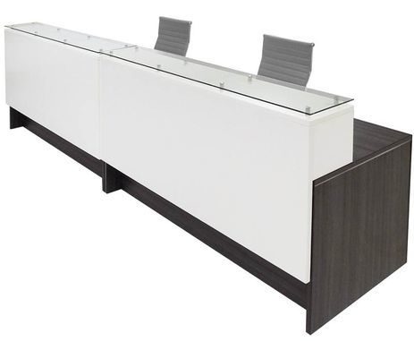Emerge Glass Top 2-Person Reception Desk w/Drawers & LED Lights - 132